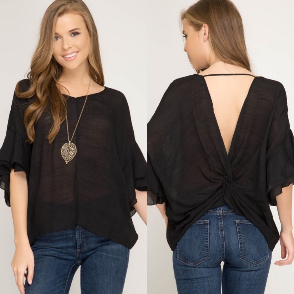 Giovannia Double ruffled sleeve woven top